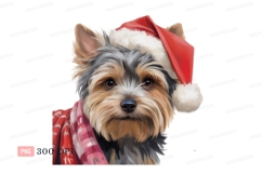 Festive yorkie dog wearing santa hat christmas Product Image 1