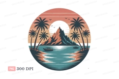 Tropical sunset beach mountain scene ocean palm Product Image 1