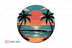 Tropical sunset ocean wave palms beach Product Image 1