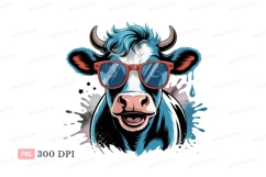 Blue cow wearing red sunglasses white black Product Image 1