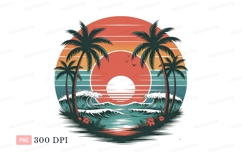Tropical sunset ocean waves palm trees image Product Image 1