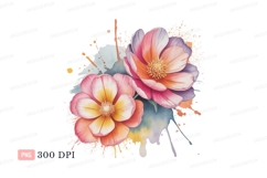 Pink orange purple floral watercolor splash image Product Image 1