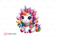 Adorable rainbow unicorn with pink bow fantasy cute Product Image 1