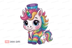 Cute unicorn wearing rainbow clothes and hat fantasy Product Image 1