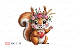 Cute squirrel wearing flower crown holding heart animal Product Image 1