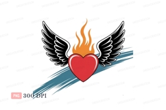 Format: Title: Flaming heart with wings and brush strokes Product Image 1