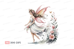 Ethereal fairy with pink wings and flowers dress Product Image 1