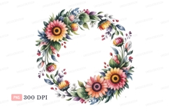 Floral wreath with sunflowers and leaves pink Product Image 1