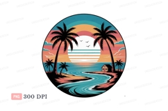 Format: Title: Tropical sunset beach scene with palm trees a Product Image 1