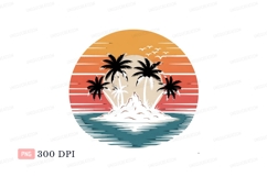 Tropical island sunset with palm trees ocean Product Image 1