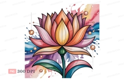 Vibrant lotus flower with watercolor splashes bloom Product Image 1