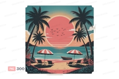 Tropical beach paradise sunset scene palm trees Product Image 1