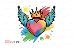 Colorful winged heart with crown wings abstract Product Image 1