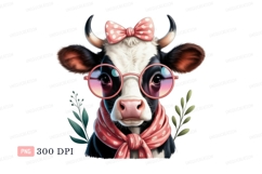 Pink polka dot cow with glasses scarf Product Image 1