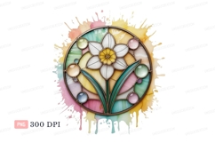 Stained glass daffodil floral roundel flower Product Image 1