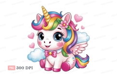 Cute unicorn with rainbow mane and wings hearts Product Image 1
