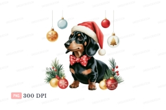Dachshund wearing Santa hat and bow tie christmas Product Image 1