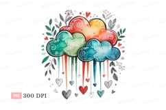 Colorful heart clouds raining hearts watercolor Product Image 1