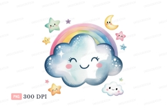 Smiling cloud with rainbow and stars moon cute Product Image 1