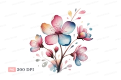 Delicate blossoms watercolor painting flowers pink Product Image 1
