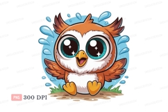 Orange owl with big eyes and water splashes white blue Product Image 1