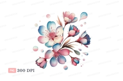 Delicate blossoms pink blue watercolor flowers Product Image 1
