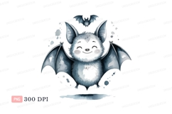 Cute bat with wings spread cartoon flying Product Image 1