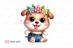Cute puppy wearing flower crown and denim shorts image Product Image 1