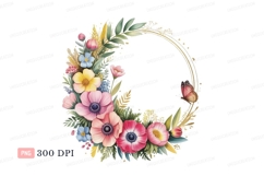 Floral wreath butterfly clipart P N G pink yellow Product Image 1