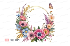 Floral wreath with butterfly clipart P N G pink blue Product Image 1