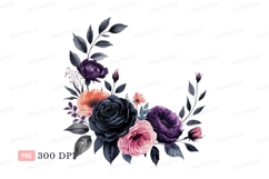 Dark floral arrangement with roses and leaves purple Product Image 1