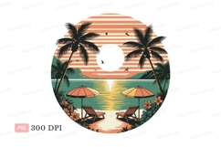 Tropical beach scene with palm trees and lounge chairs Product Image 1
