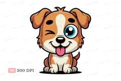 Winking puppy with blue eyes cartoon cute Product Image 1