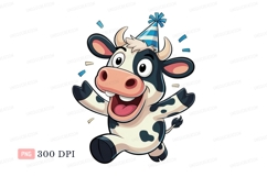Happy cartoon cow wearing party hat image Product Image 1