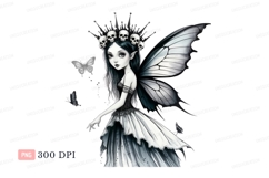 Black white fairy butterfly floral clipart P N G fantasy Product Image 1