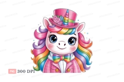 Rainbow unicorn wearing hat and bow tie image Product Image 1
