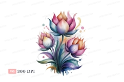 Colorful lotus flowers watercolor art image Product Image 1