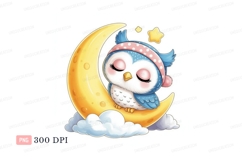 Cute owl sleeping on moon stars clouds Product Image 1