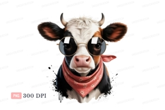 Cool cow wearing sunglasses and bandana animal pink Product Image 1