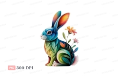 Colorful bunny with flowers rabbit nature Product Image 1