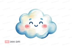 Happy blue cloud watercolor clipart P N G cute Product Image 1