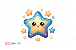Happy star surrounded by smaller stars cute cartoon Product Image 1