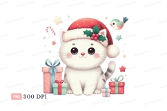 Cute christmas cat with gifts and bird image Product Image 1