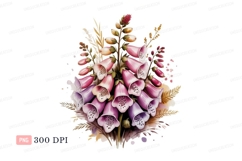 Pink purple foxglove flowers watercolor clipart P N G Product Image 1