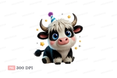 Cute fluffy bull wearing party hat image Product Image 1