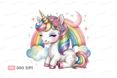 Adorable unicorn with rainbow mane and floral crown Product Image 1