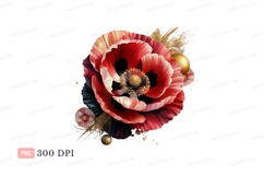 Vibrant red poppy with golden accents white black Product Image 1