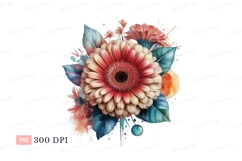 Gerbera floral bouquet watercolor splash image Product Image 1