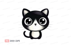 Cute black and white kitten cartoon Product Image 1