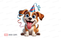 Happy cartoon dog wearing party hat puppy celebration Product Image 1